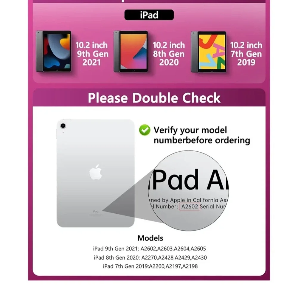 Pink Wireless Keyboard Case for iPad 9th 8th 7th Gen 10.2 360 Rotate Backlit